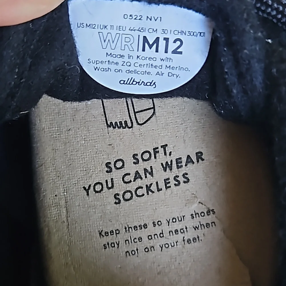 Allbirds,NIB, Mens 12,Wool Runner Fluff Natural Black